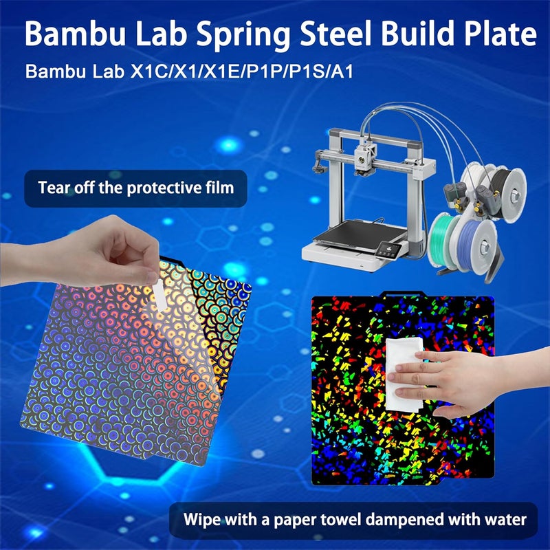 Tiny Trees Build Plate for Bambu Lab P1S P2S A1 X1C X1 X1E P1P: Smooth PEI H1H Carbon PET PEO PEY Sheet Bed Plate P1S Build Plate for 3D Printing Hobbyist, 257 X 257mm (PEY-Flake+PEK-Kaleidoscope) - Image 2